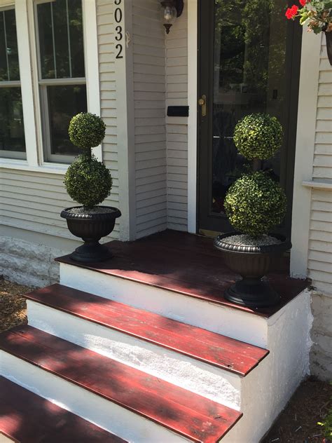 Wood steps on concrete. Wooden front steps. | Concrete front steps, Painted concrete steps 