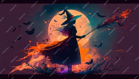 Premium Photo Illustration Of Scary Women In A Witch Costume For