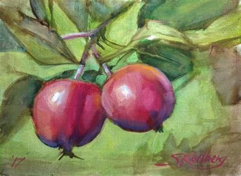 Daily Paintworks Pomegranates On The Tree Original Fine Art For