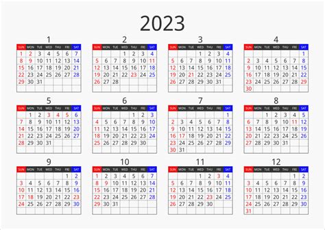 2023年 年間カレンダー フォーマル 横向き パソコンカレンダーサイト