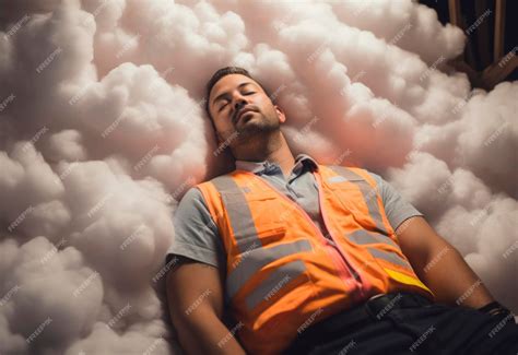 Premium Ai Image Construction Worker Sleeping On Coton Clouds Labor
