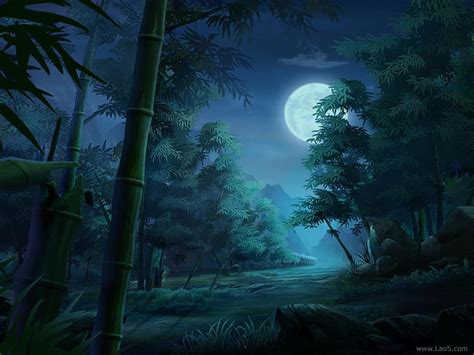 Teal Moon Forset Forest Moon Teal Bamboo Hd Wallpaper Peakpx