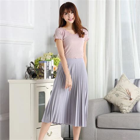 Cheap Spring Autumn Fashion Womens High Waist Pleated Solid Color Half Length Elastic Skirt Joom