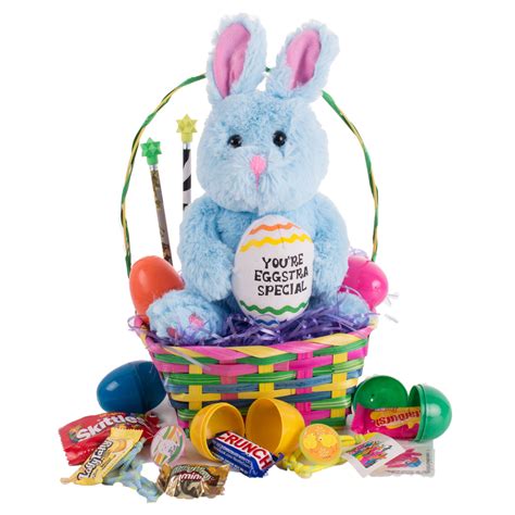 plush easter bunny holding egg toy filled 25pc 13 5 easter basket t set