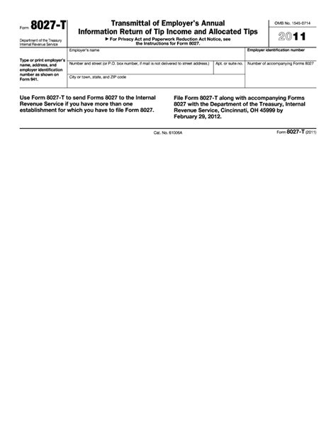 Fillable Online Form 8027 T Transmittal Of Employers Annual