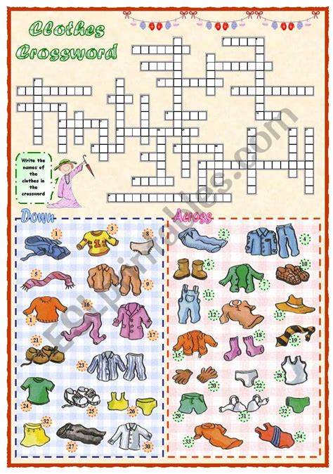 Clothes Crossword Esl Worksheet By Mpotb