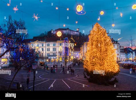 Romantic Ljubljanas City Center Decorated For Christmas Holiday