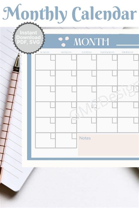 Editable Monthly Calendar Template Printable Calendar Etsy In 2022
