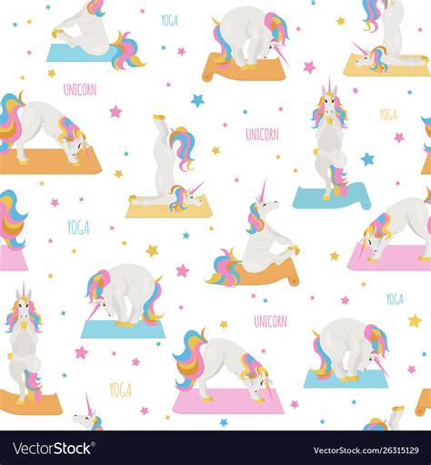 White Unicorn Yoga Poses And Exercises Cute Vector Image