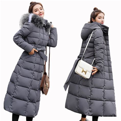 fashion winter women hooded down coat plus size 3xl long cotton outwear with fur collar oversize