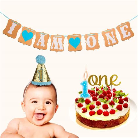 Dusenly I Am One Banner Baby First Birthday Cake Topper With 1st