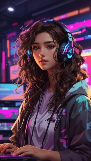 Premium Ai Image Girl Playing A Video Game While Wearing Headphones