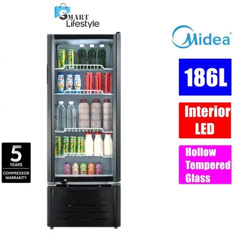 Midea Hollow Tempered Glass Showcase Chiller With Interior Led Light Msc 186be Msc186be Shopee