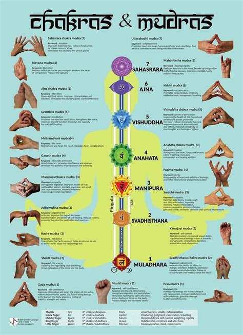 Wall Poster Of Definitions And Meanings Of 22 Mudras For 7 Chakras