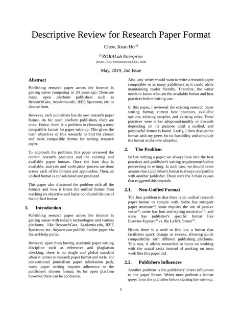 Pdf Descriptive Review For Research Paper Format