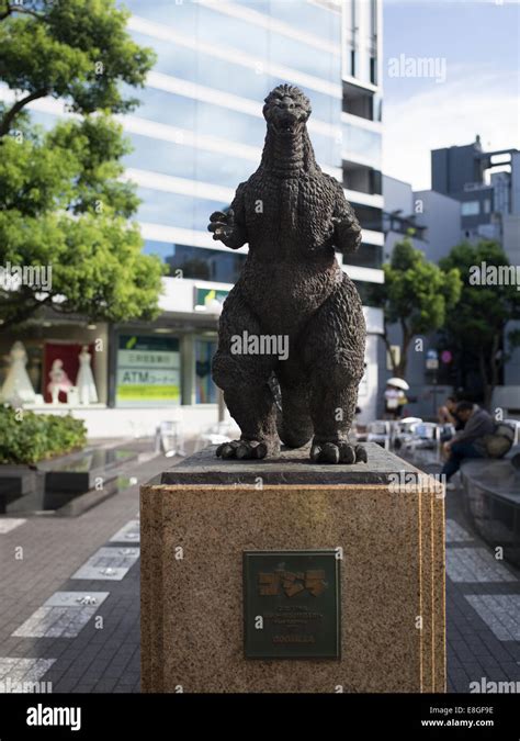 Godzilla Statue Beside The Toho Hibiya Building Tokyo Japan Stock