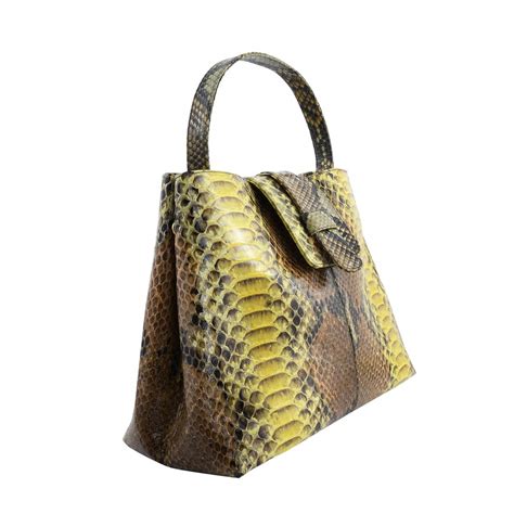 Buy The Pelle Collection Yellow And Brown Genuine Python Leather Tote