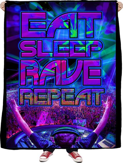 Eat Sleep Rave Repeat Fleece Blanket Black Light Posters Blacklight Posters Eat Sleep Rave