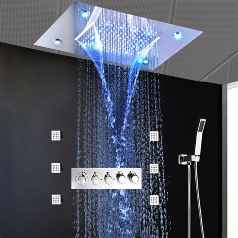 Modern Ceiling Concealed Electric Led Rainfall Shower Head Waterfall