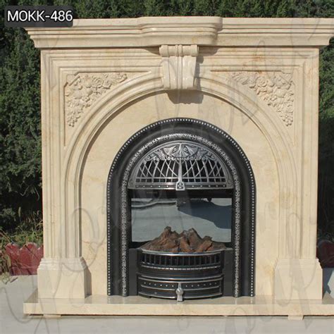 Customized Beautiful Simple Classic Beige Marble Fireplace For Sale