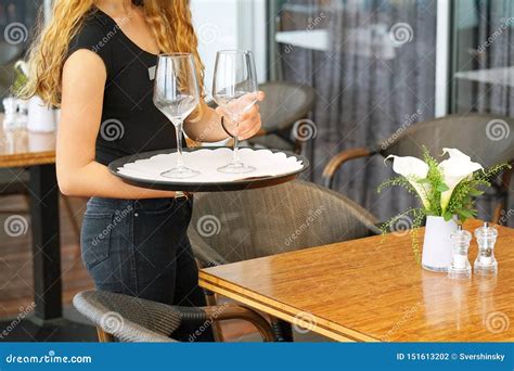 The Waitress Is Carrying A Wine Glasses Stock Photo Image Of Drinking