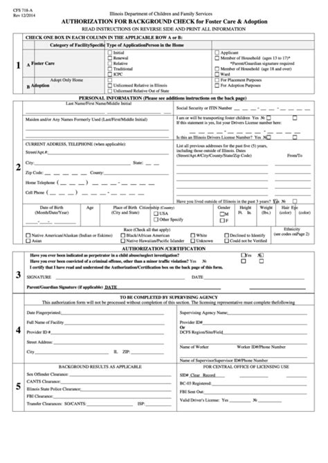 Form Cfs 718 A Authorization For Background Check For Foster Care And