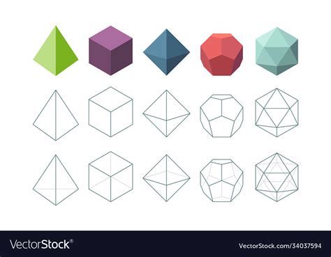 Platonic Solid Geometrical 3d Object Shapes Vector Image
