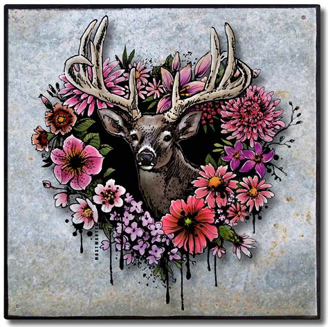 Valentines Deer With Flower Heart Whitetail Buck Flowers Antlers