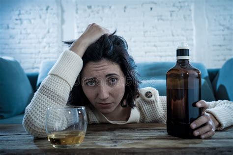 Young Sad Unhappy Helpless Woman Drinking Alcohol Human Emotions