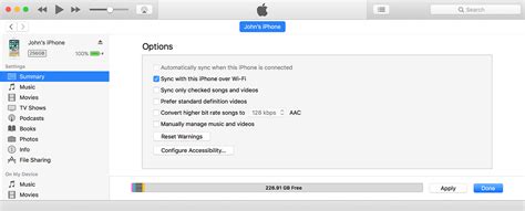 Scroll down the device summary view until you reach the options section. Sync your iPhone, iPad, or iPod touch with iTunes using Wi ...