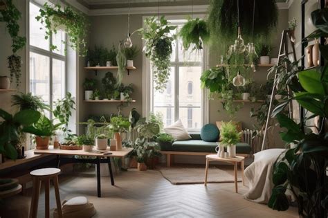 Premium Ai Image A Room With Lush Greenery And Plants Adding A Touch