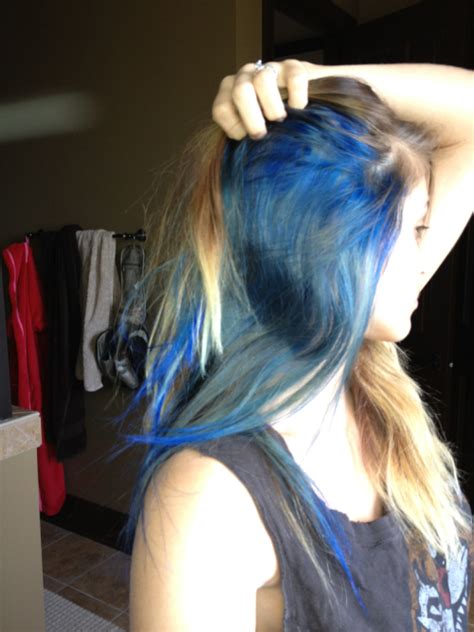 With the ombre and balayage hair coloring trends you can have both brown and blonde hair colors together. blue streaks on Tumblr