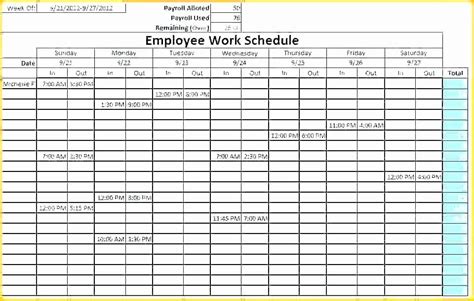 Employee Work Schedule Template For Employees