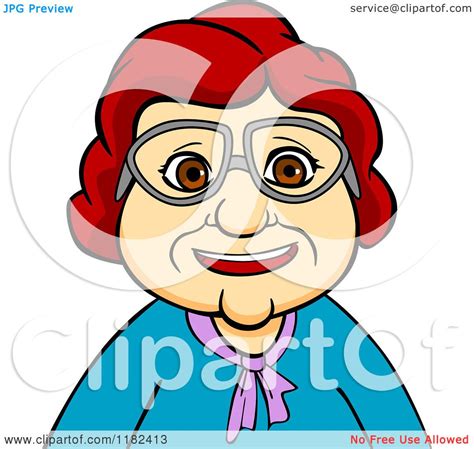 Cartoon Of A Happy Red Haired Old Woman With Glasses Royalty Free
