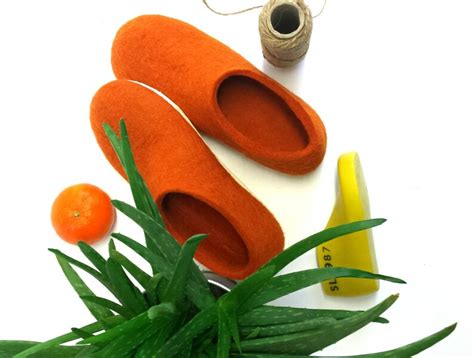 Orange Slippers From Wool For Women And Men With Cork Soles Etsy