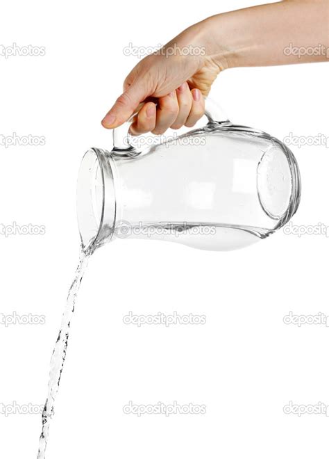 Pouring Water From Glass Pitcher Isolated On White Stock Photo By
