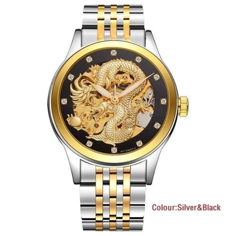 3d Carving Dragon Gold Skeleton Watch Luxury Diamond Automatic Movement