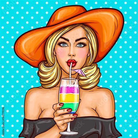 Vector Illustration Of A Sexy Pop Art Girl In A Wide Brimmed Hat