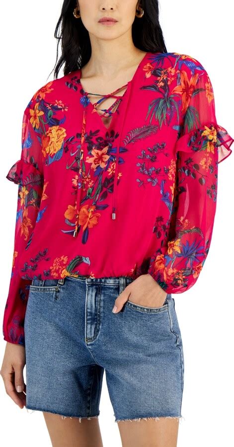Inc International Concepts Women S Floral Print Lace Up Blouse Created For Macy S Shopstyle Tops