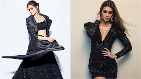 Kriti Sanon Knows How To Glam Up In Black With Cut Outs Sequins And Shimmery Lehengas