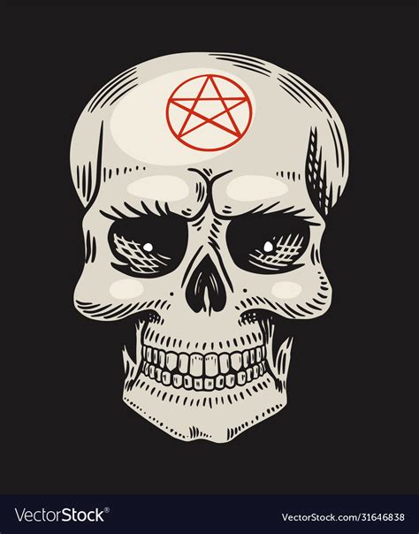 Human Skull With Satanic Symbols Element Magic Vector Image