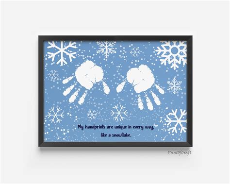 Winter Handprint Craft Art Baby Toddler Kids Diy Snowflake Etsy
