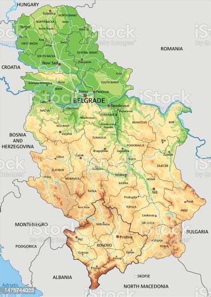 Highly Detailed Serbia Physical Map With Labeling向量圖形及更多vojvodina