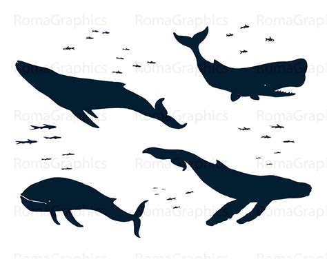 Sea Whales Silhouette Pattern For Cutting Blue Humpback And Etsy