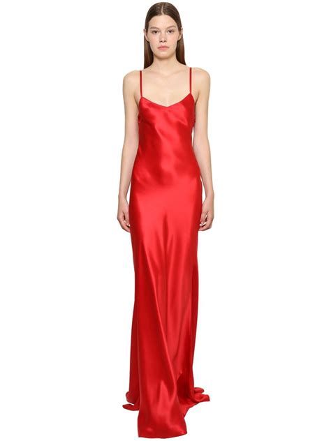 ralph lauren collection silk satin long slip dress in red lyst