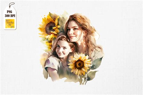 Mother And Daughter With Sunflowers 12 Graphic By Camellia Art · Creative