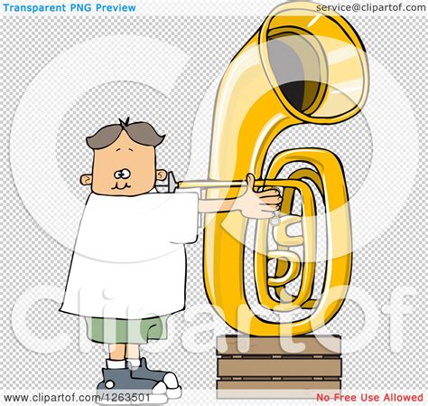 Clipart Of A White Boy Playing A Tuba Royalty Free Vector