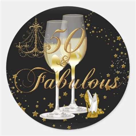 Gold Black Sparkle 50 And Fabulous Birthday Sticker