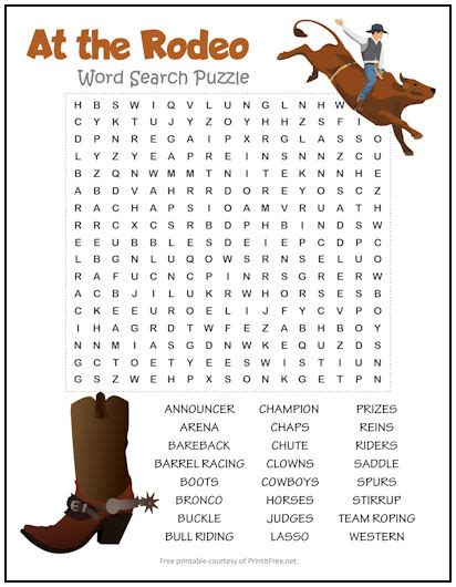 Rodeo Word Search Printable