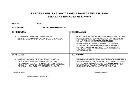 Docx Laporan Analisis Swot Panitia Bahasa Melayu Dokumen Tips